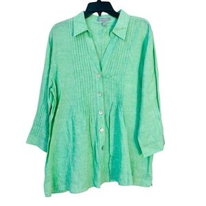 Foxcroft 100% Linen Shaped Fit Tunic Top Blouse Shirt Shaped Fit size 14